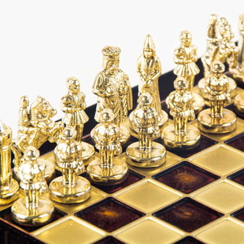S1RED Manopoulos Byzantine Empire chess set with gold-silver chessmen / Red chessboard