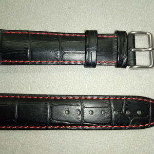 Ремінець Штурманський натуральна шкіра, чорний з червоним рядком 22 мм